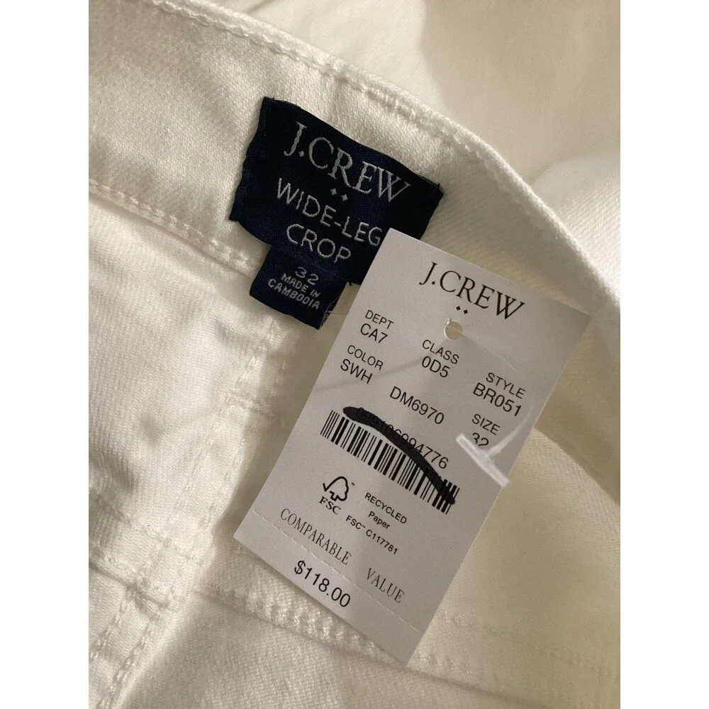J Crew Wide Leg Crop Jeans Womens 32 White High Rise All Day Stretch Raw Hem